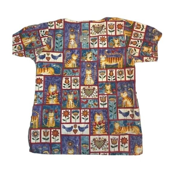 Cottonality Whimsical Cat Scrub Top Small - Picture 1 of 13